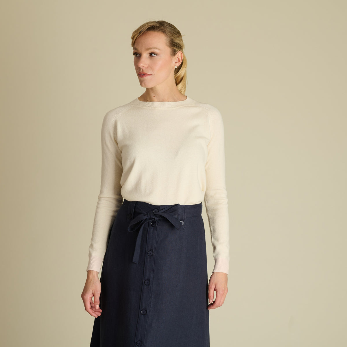 Cream Lambswool and Cashmere Poppy Crew