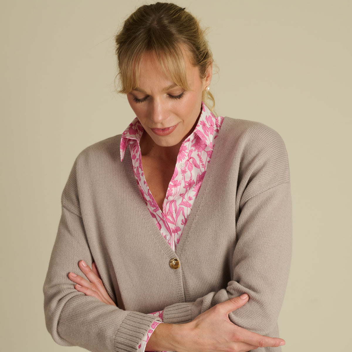 Taupe Lambswool & Cashmere Button Cardigan