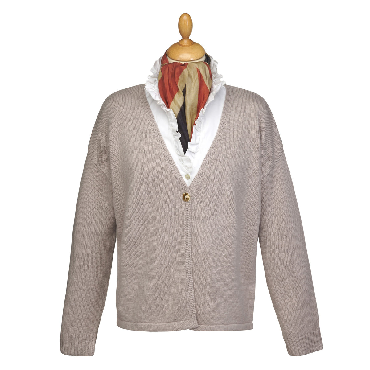 Taupe Lambswool & Cashmere Button Cardigan