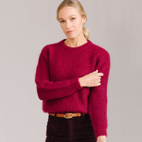 Raspberry Mohair Ribbed Crewneck