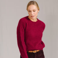 Raspberry Mohair Ribbed Crewneck