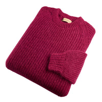 Raspberry Mohair Ribbed Crewneck
