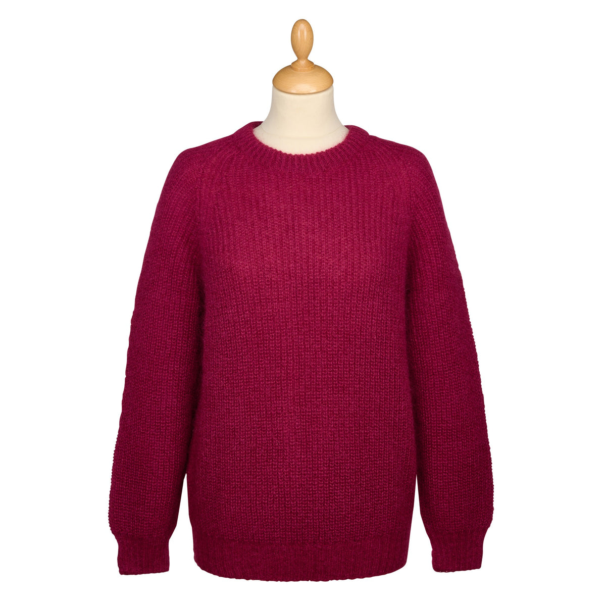Raspberry Mohair Ribbed Crewneck
