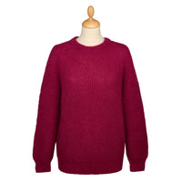 Raspberry Mohair Ribbed Crewneck
