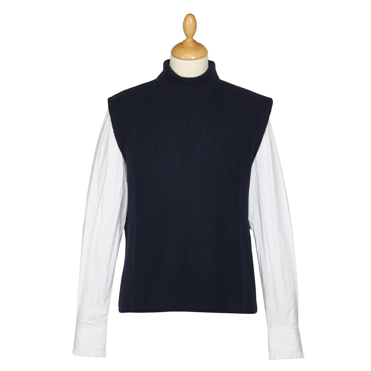 Navy Sleeveless Ribbed Roll Neck