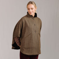 T.ba Herringbone Tweed Reversible Cape