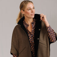T.ba Herringbone Tweed Reversible Cape