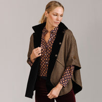 T.ba Herringbone Tweed Reversible Cape