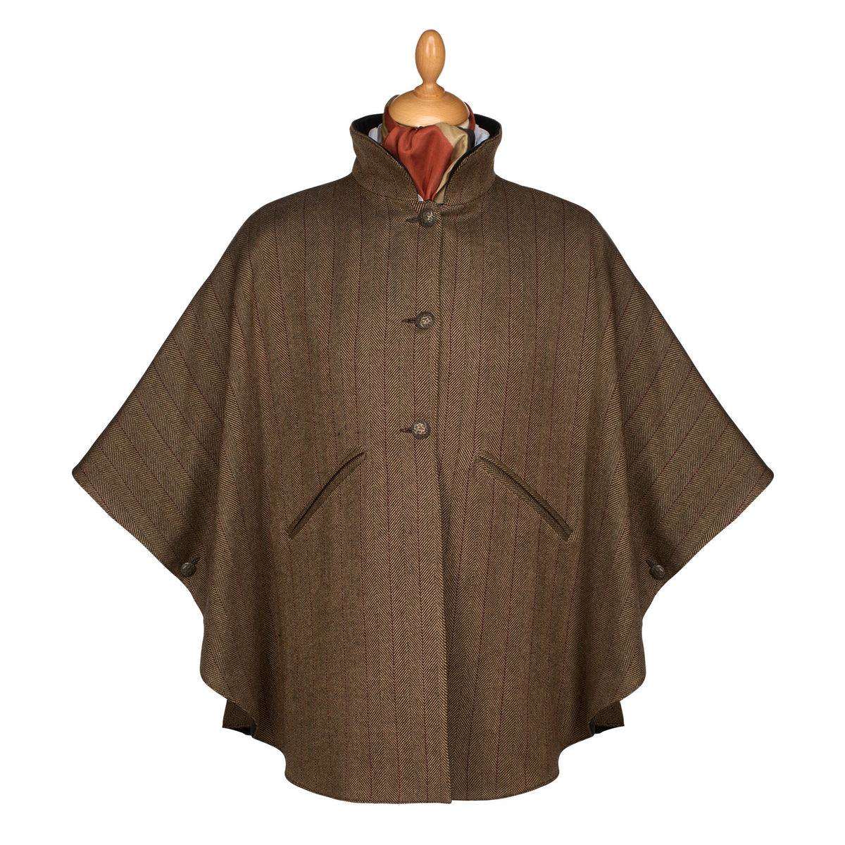 T.ba Herringbone Tweed Reversible Cape