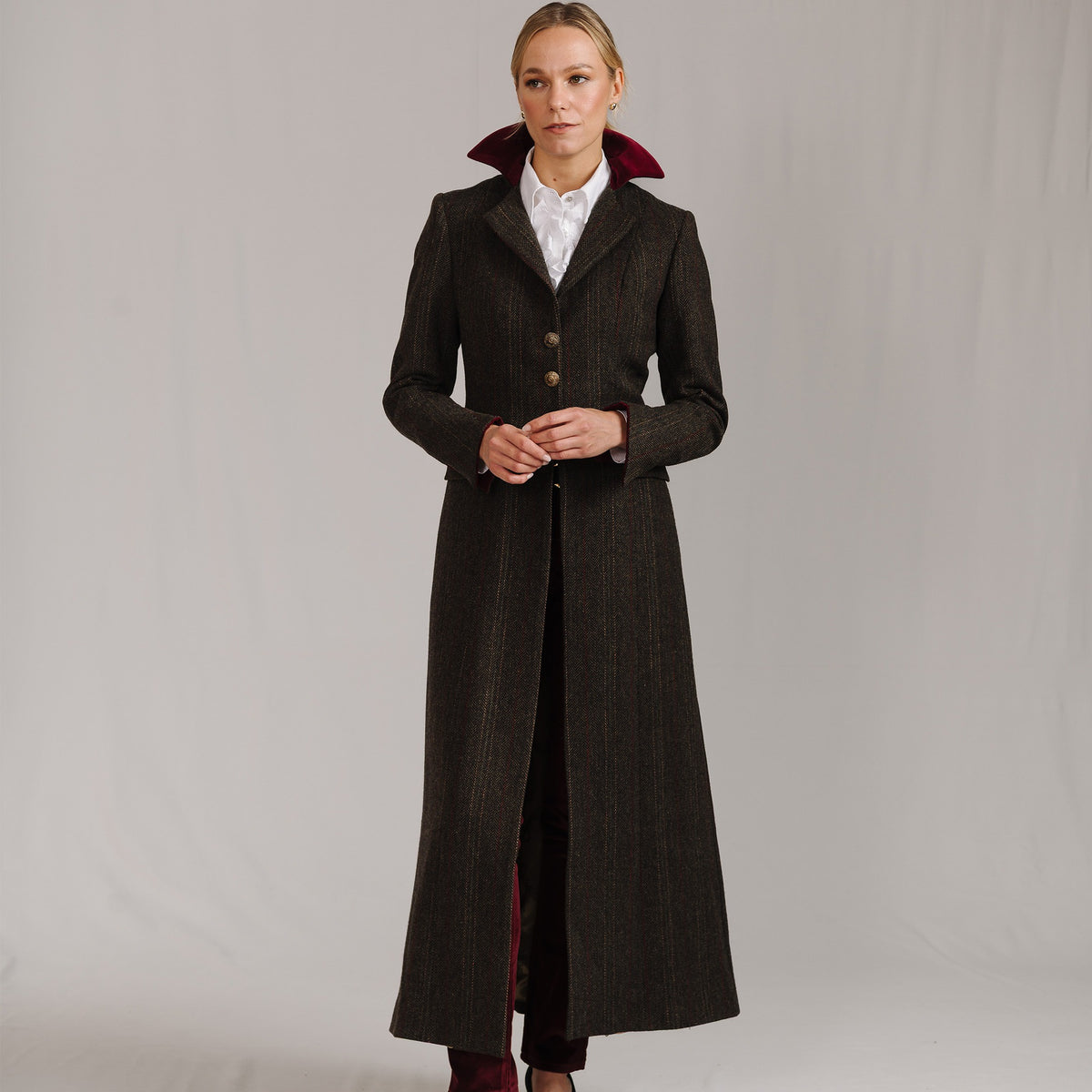Dark Brown T.ba Long Tweed Coat