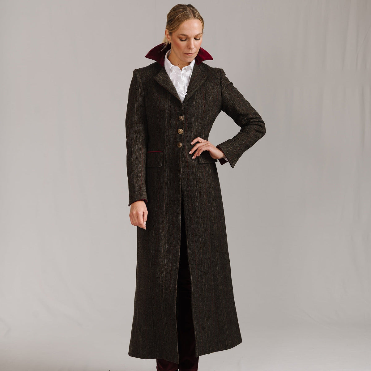 Dark Brown T.ba Long Tweed Coat