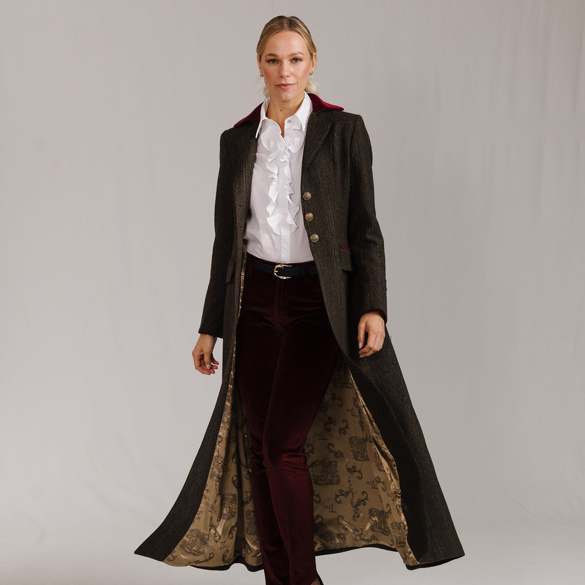 Dark Brown T.ba Long Tweed Coat