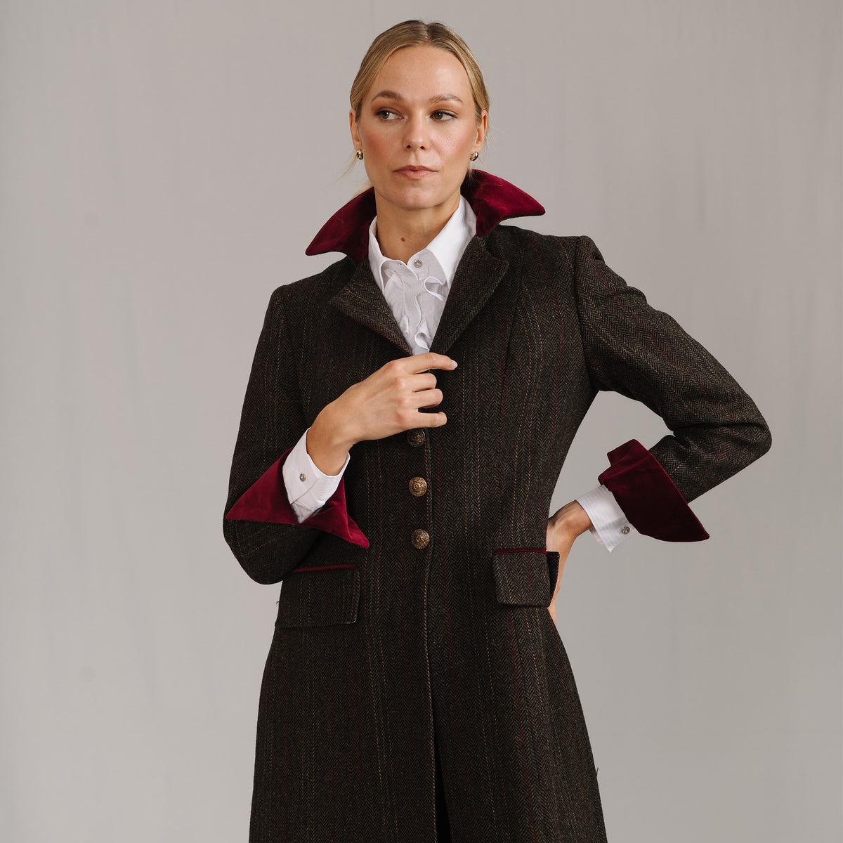 Dark Brown T.ba Long Tweed Coat