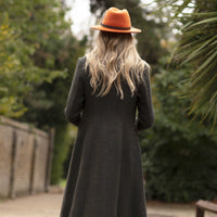 Green Long Tweed With Velvet Trim Coat