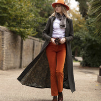 Green Long Tweed With Velvet Trim Coat