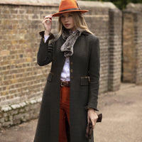 Green Long Tweed With Velvet Trim Coat