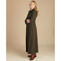Moss Green Long Tweed With Velvet Trim Coat
