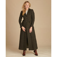 Moss Green Long Tweed With Velvet Trim Coat