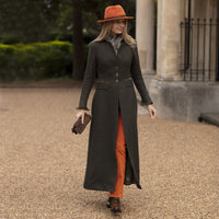 Green Long Tweed With Velvet Trim Coat