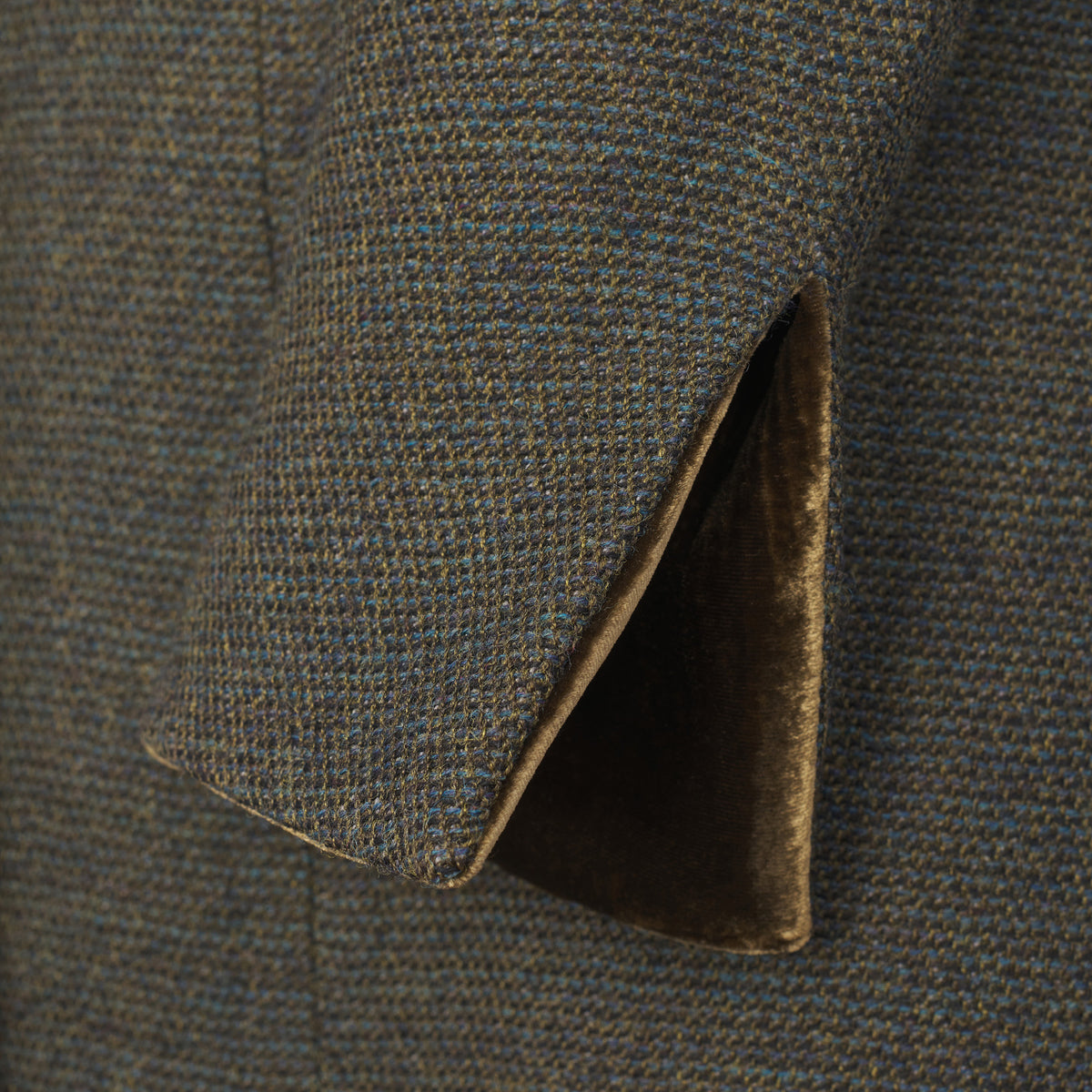 Green Long Tweed With Velvet Trim Coat