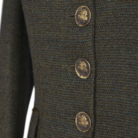 Green Long Tweed With Velvet Trim Coat