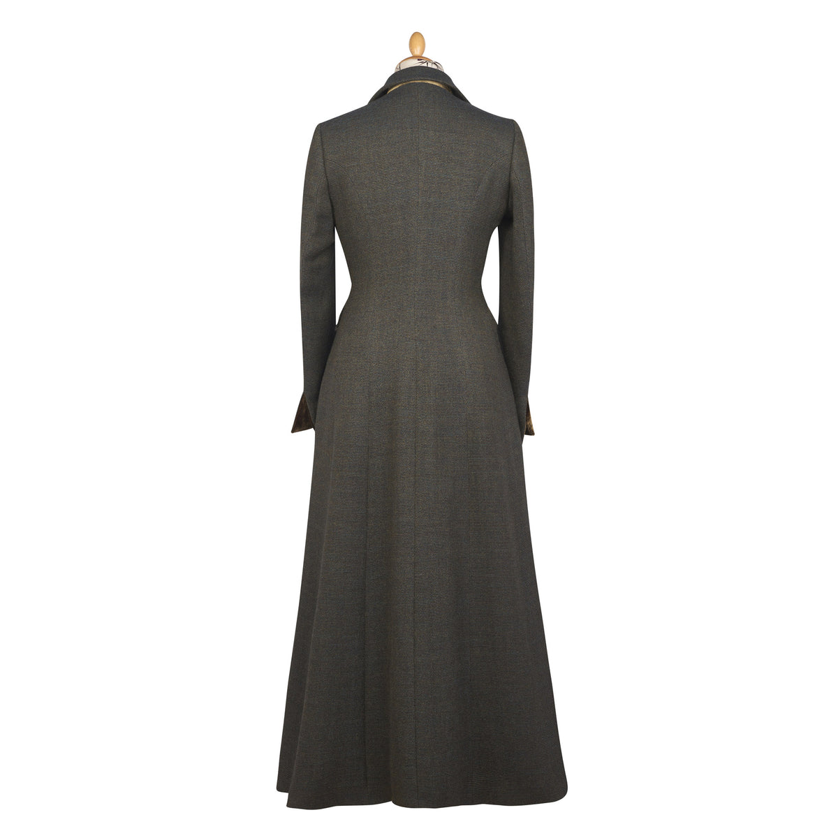 Green Long Tweed With Velvet Trim Coat