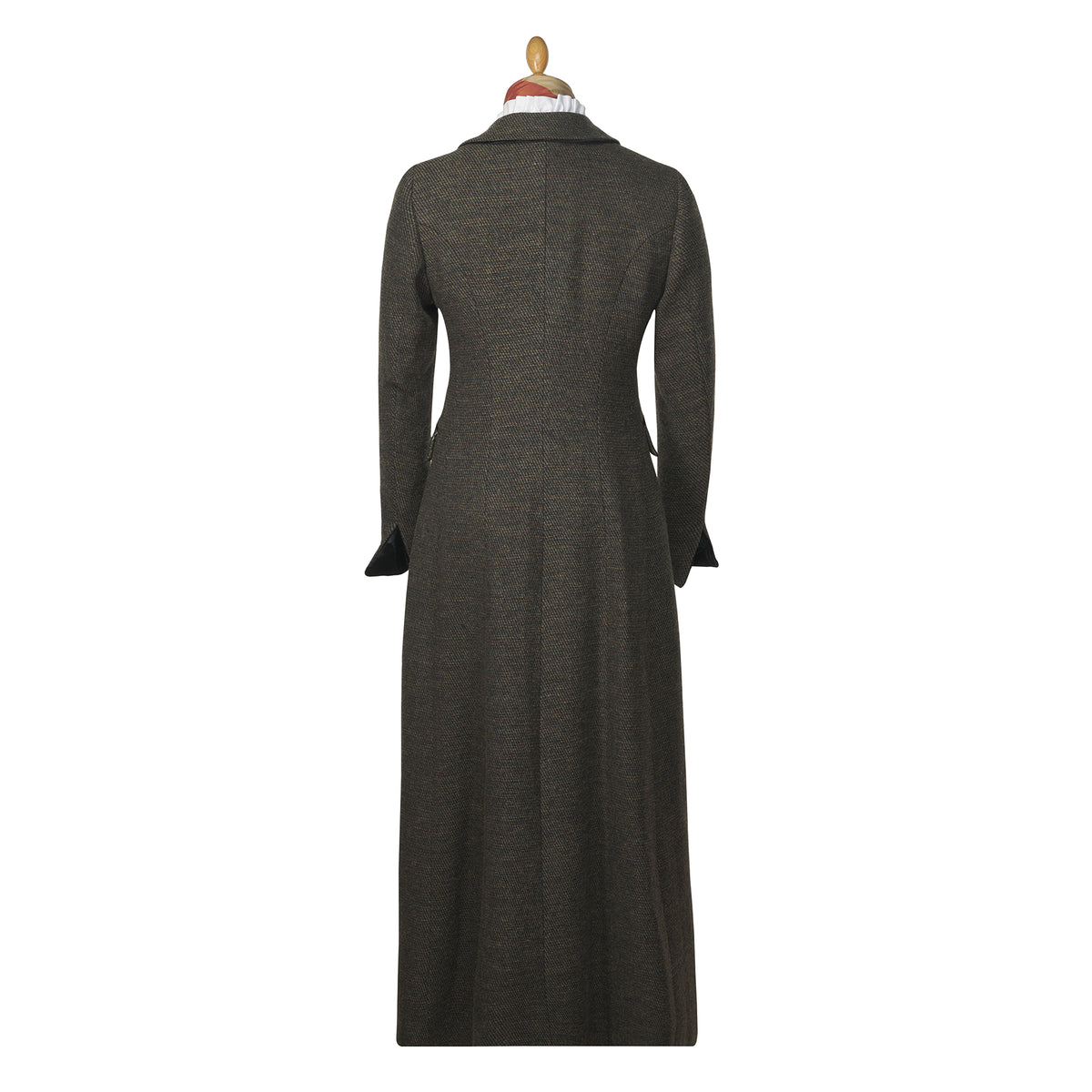 Moss Green Long Tweed With Velvet Trim Coat