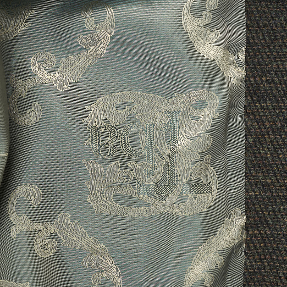 Moss Green Long Tweed With Velvet Trim Coat