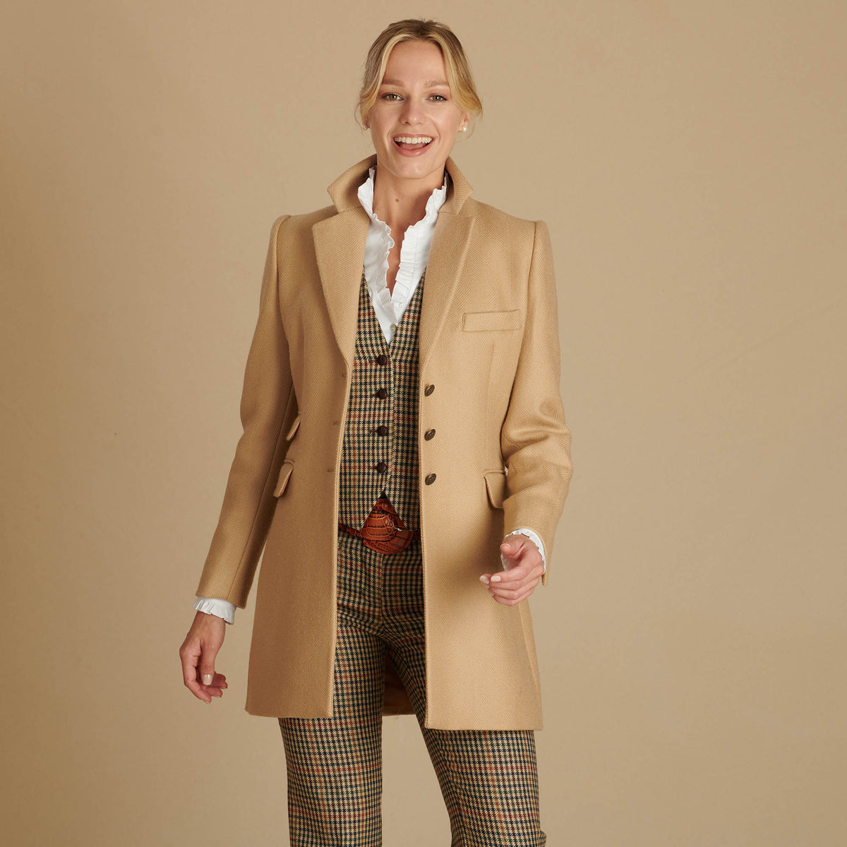 Beige Single Breasted Twill Short Coat