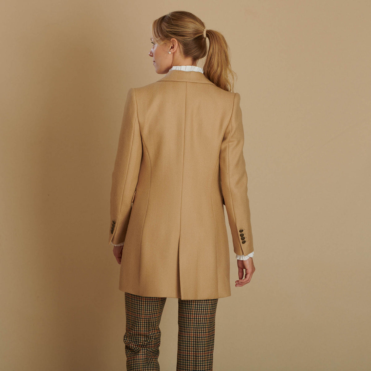Beige Single Breasted Twill Short Coat