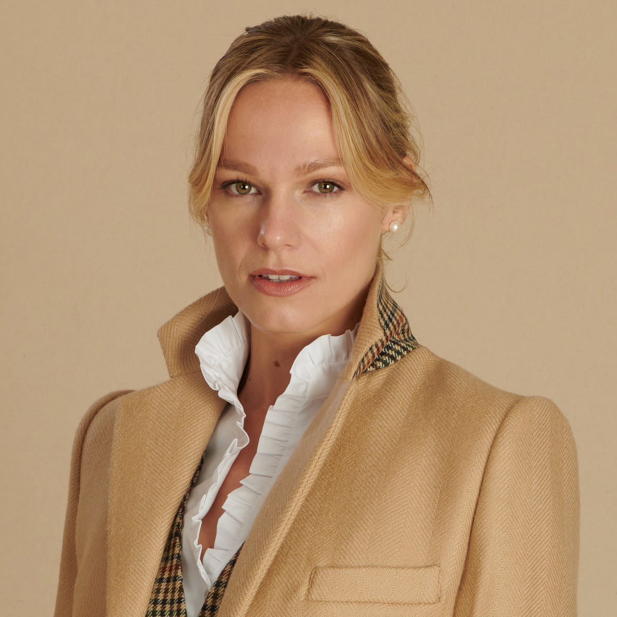 Beige Single Breasted Twill Short Coat