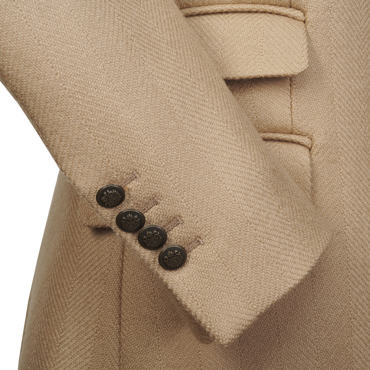 Beige Single Breasted Twill Short Coat