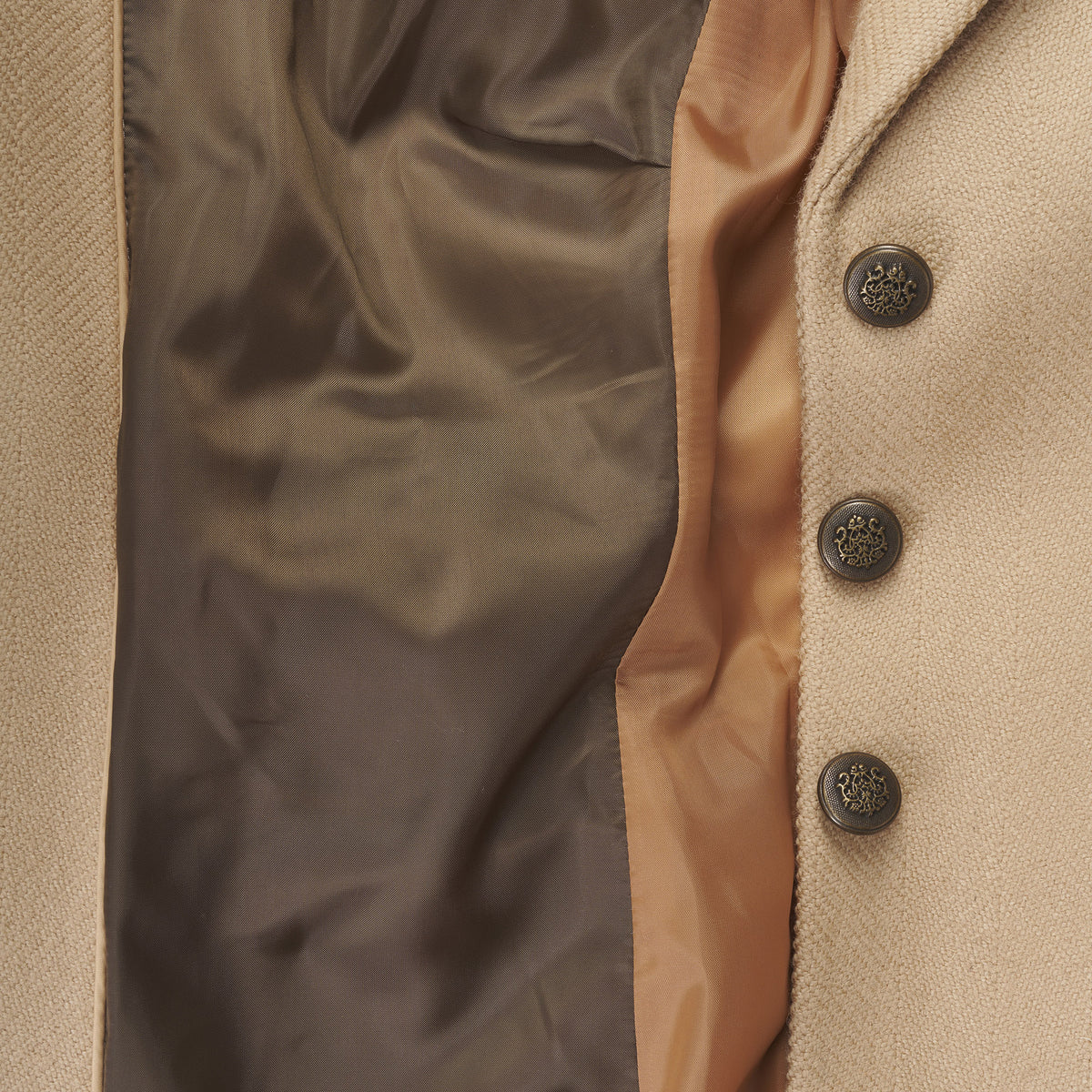 Beige Single Breasted Twill Short Coat
