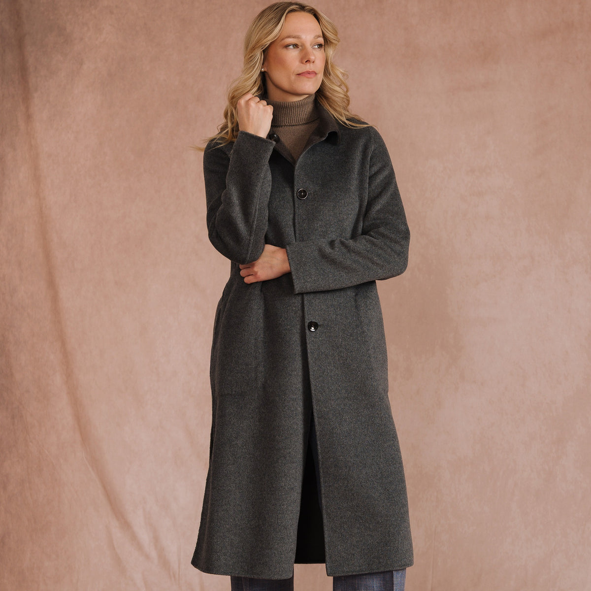 Olive Green Reversible Wool & Cashmere Long Coat