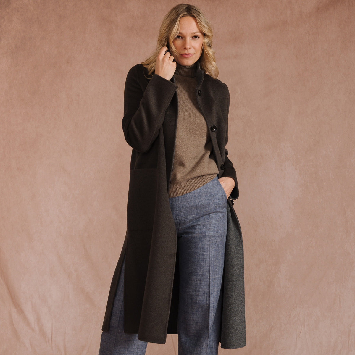 Olive Green Reversible Wool & Cashmere Long Coat
