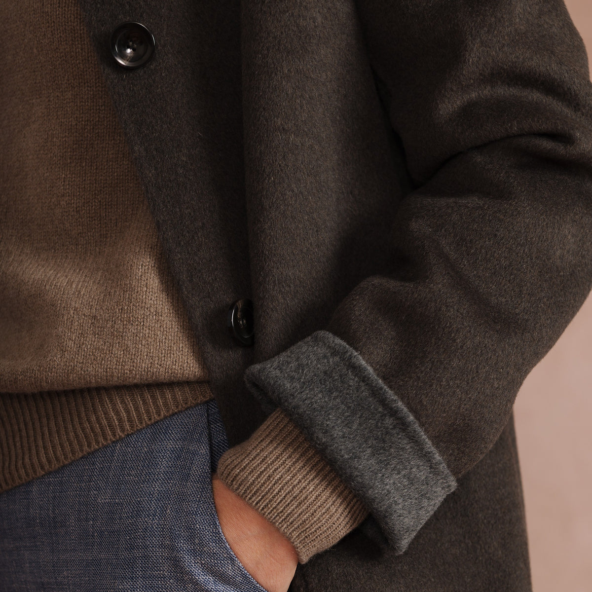 Olive Green Reversible Wool & Cashmere Long Coat