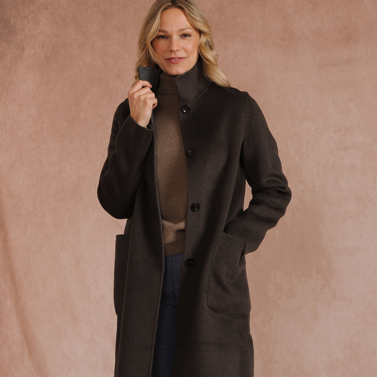 Olive Green Reversible Wool & Cashmere Long Coat