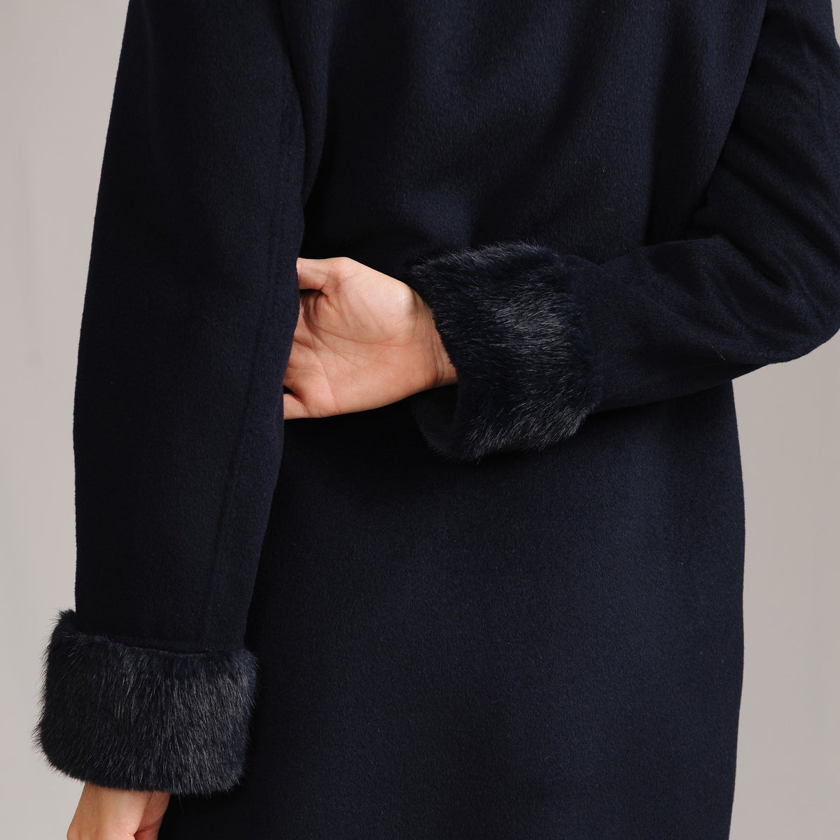 Navy Faux Fur Collar Coat
