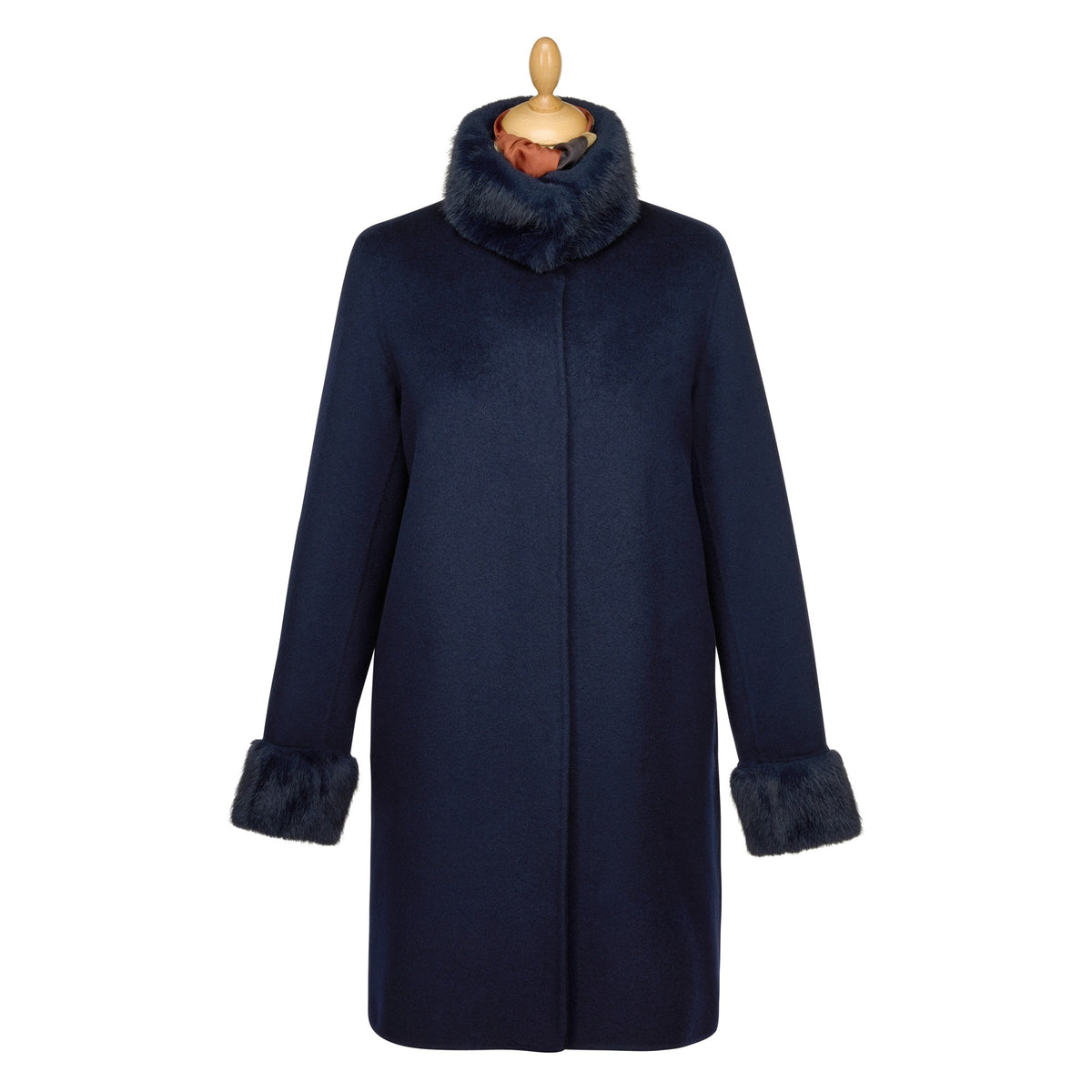 Navy Faux Fur Collar Coat