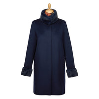 Navy Faux Fur Collar Coat