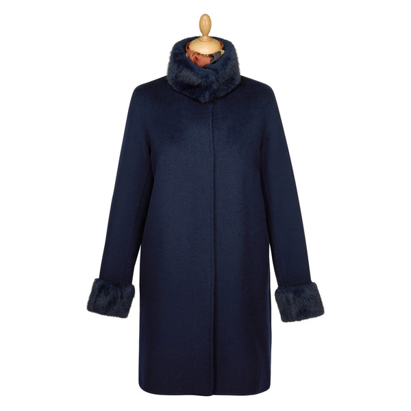 Navy Faux Fur Collar Coat