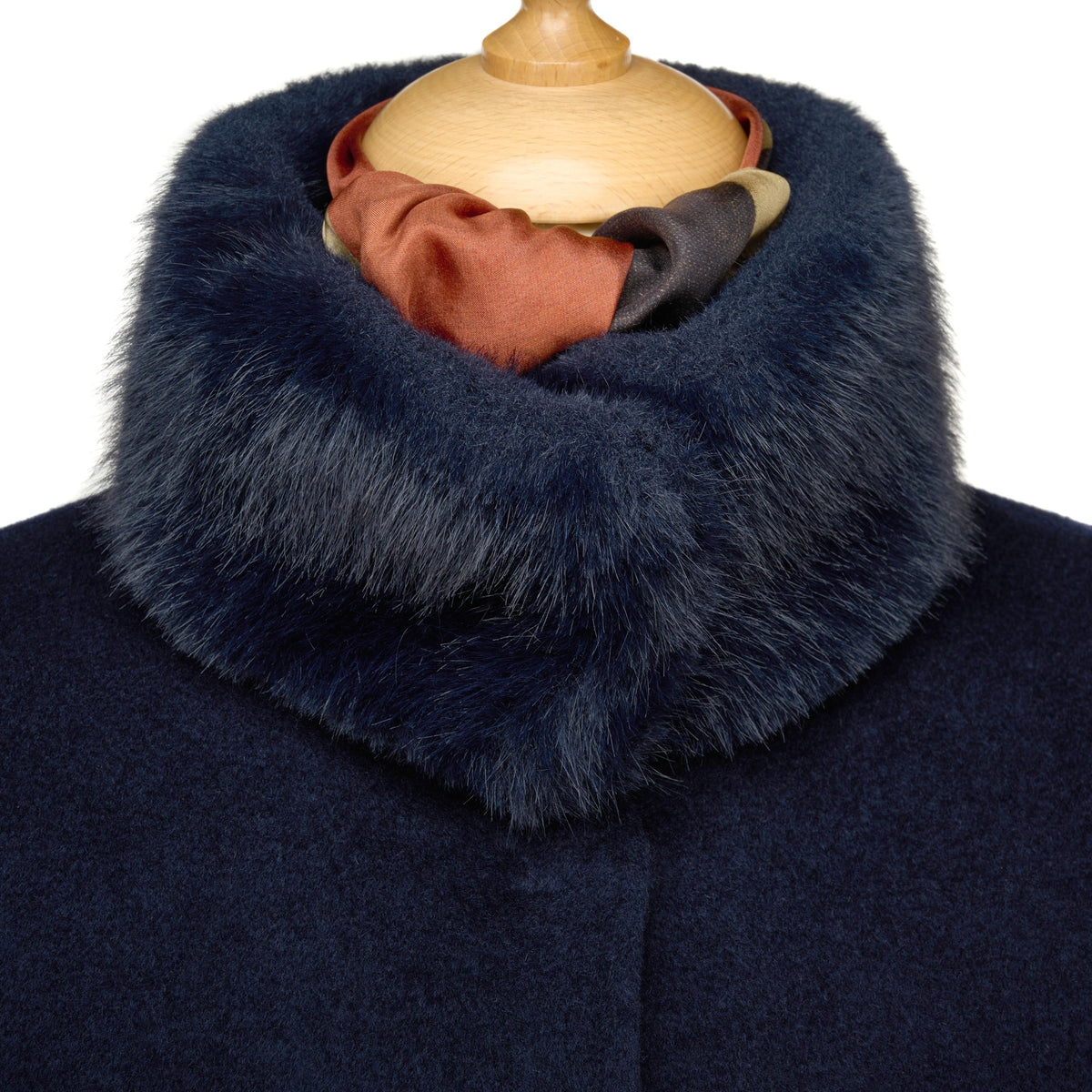 Navy Faux Fur Collar Coat