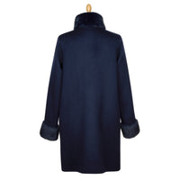 Navy Faux Fur Collar Coat