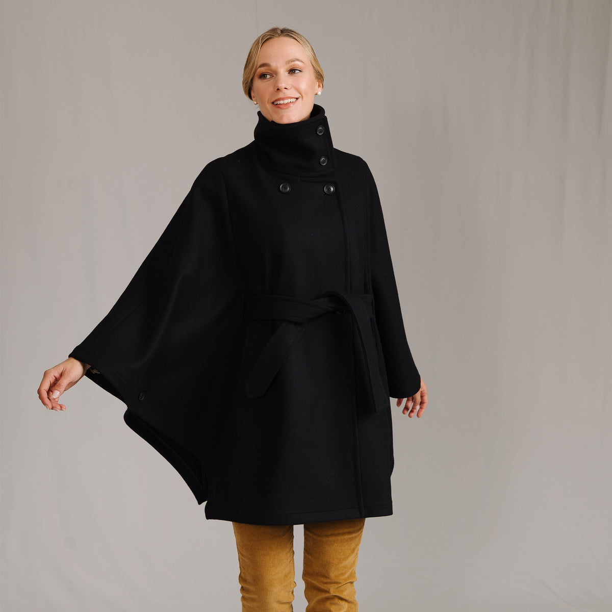 Maria Belted Navy Cape