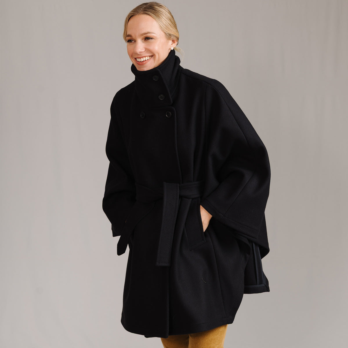 Maria Belted Navy Cape