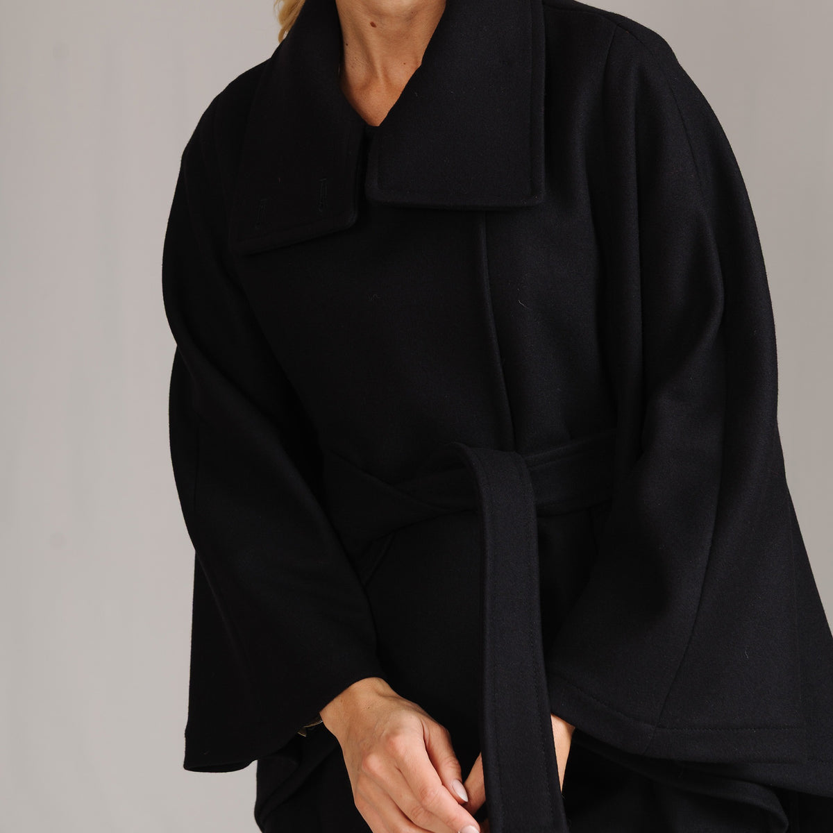 Maria Belted Navy Cape
