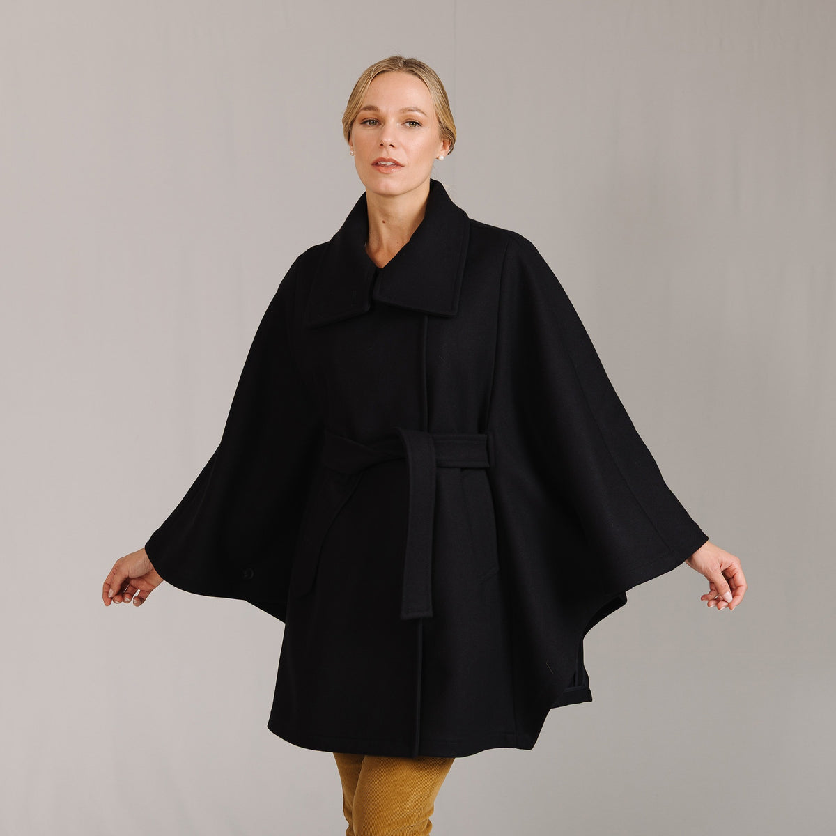 Maria Belted Navy Cape