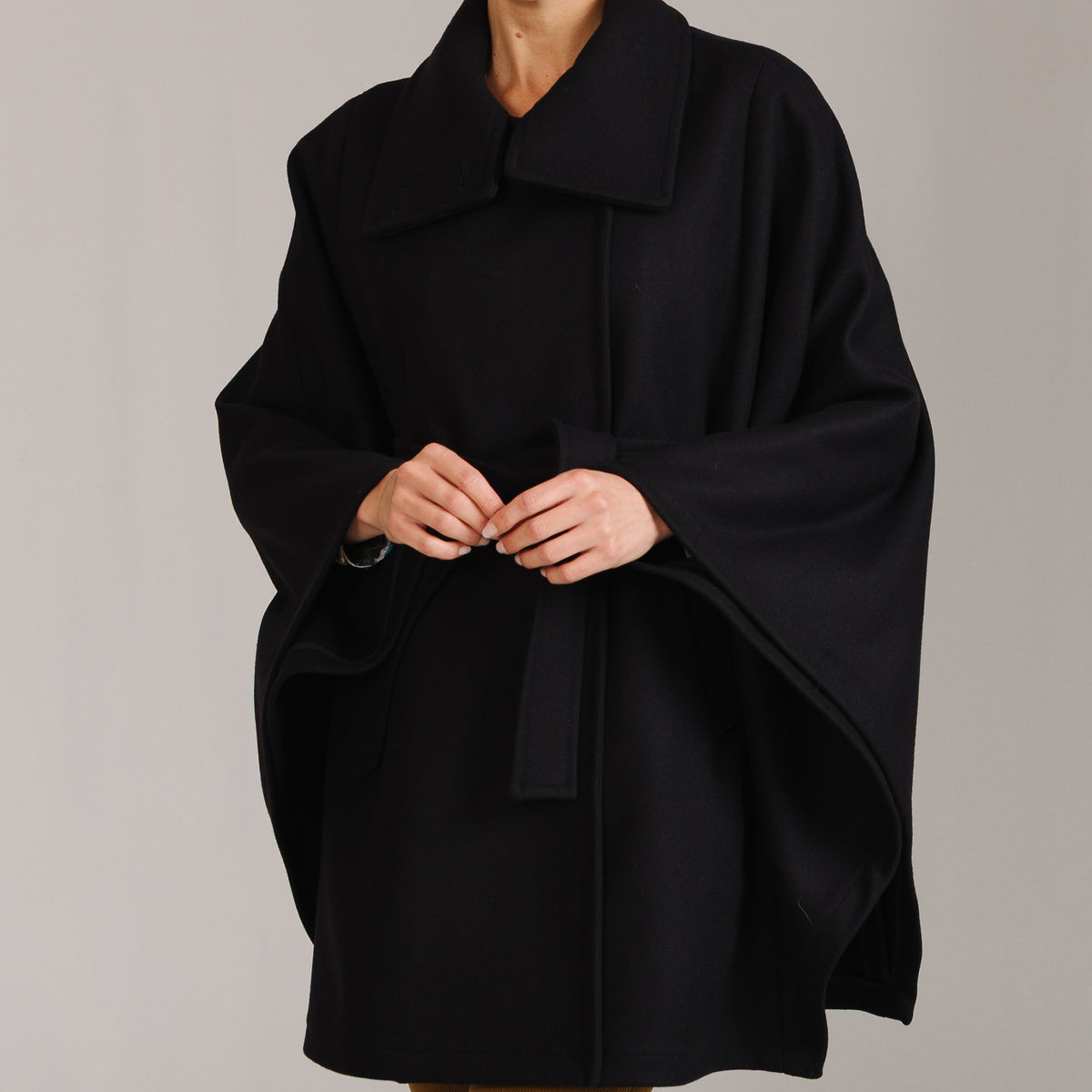 Maria Belted Navy Cape