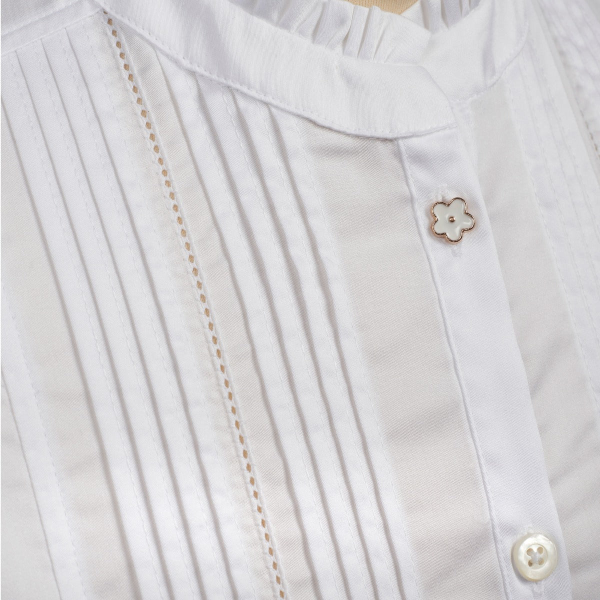 White Pin Tuck Pie Crust Cotton Shirt