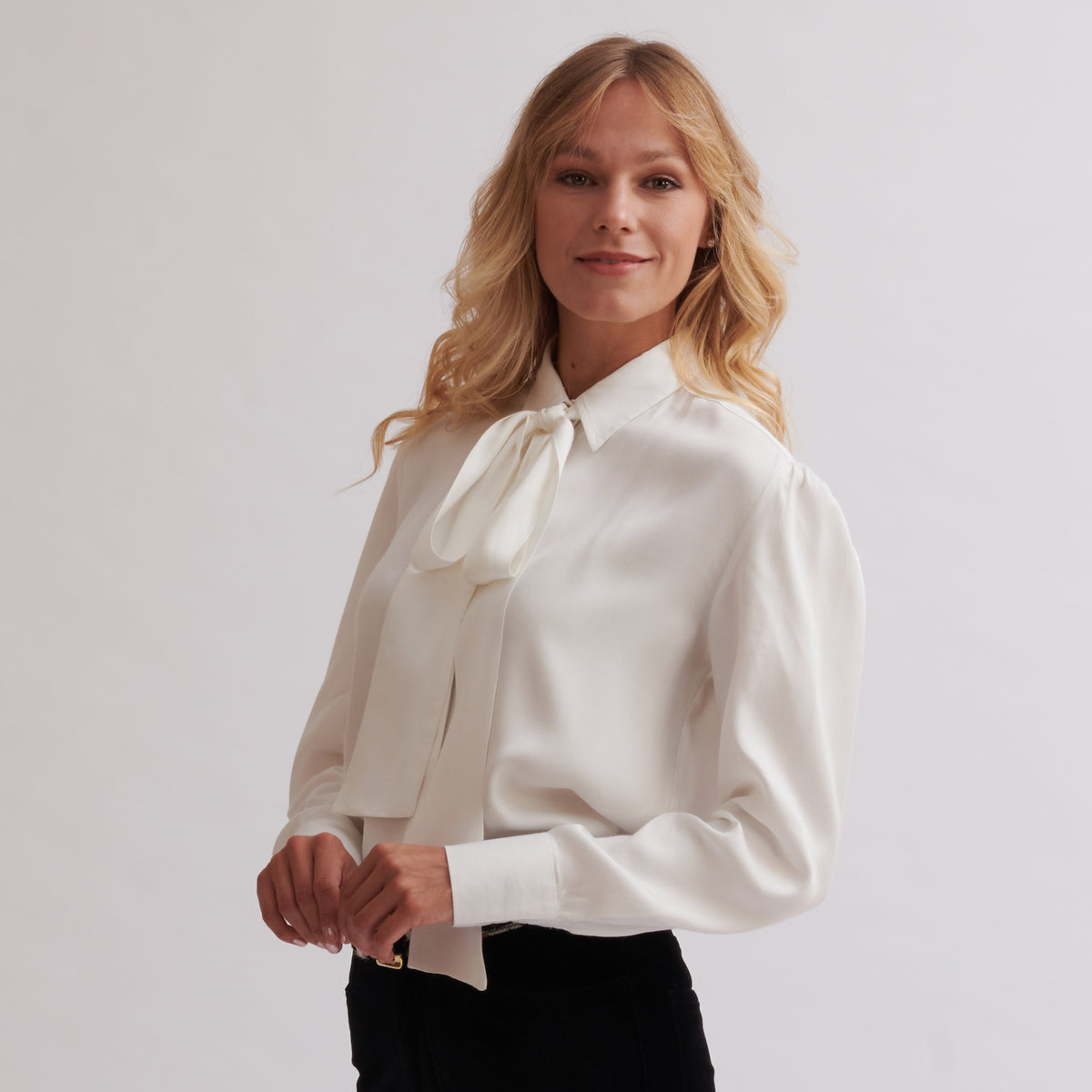 White Satin Viscose Tie Shirt